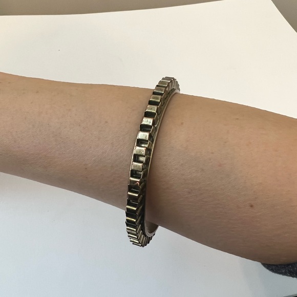 Vintage Gold and Silver Bangle Bracelet with Interlink Chain Attached - Picture 2 of 8